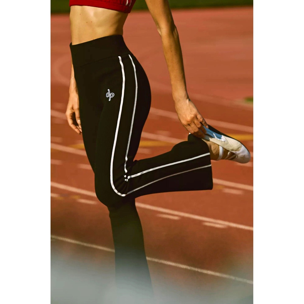 Anthropologie Daily Practice Ribbed Flare Track Pants XXS Black White Stripe